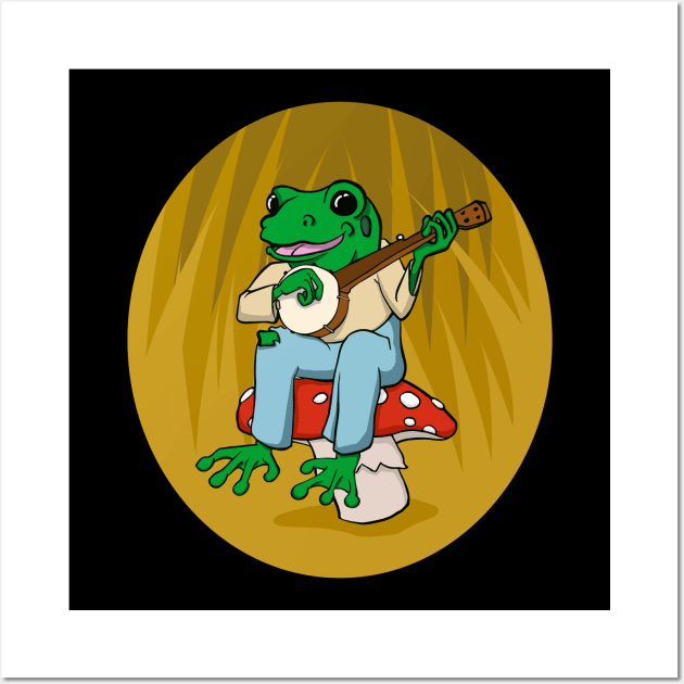 Frog Playing Banjo Cottagecore Wall Art by Huhnerdieb Apparel